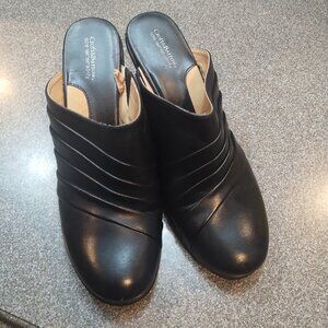 Croft & Barrow Isabella Ruched Black Leather Clogs SIze 9 G201